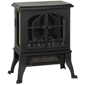 HOMCOM Chimenea Eléctrica de Pie  900/1800W Efecto Llama 3D Termostato Ajustable Ventanas Visibles para 15-30 ㎡ Negro