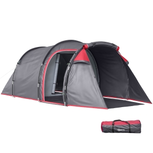 Outsunny 2 Man Tunnel Tent with Sewn-in Groundsheet, Air Vents, Rainfly, 2000mm Large Camping Tent with Bedroom, Porch, Living Area for Camping, Hiking, 426L x 206W x 154H cm, Dark Grey