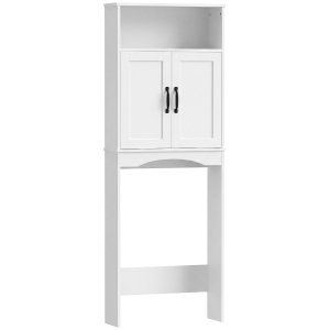 HOMCOM Armario sobre Inodoro Mueble de Baño con 2 Puertas de Cierre Silencioso Estante Abierto 64x21x173,5 cm Blanco