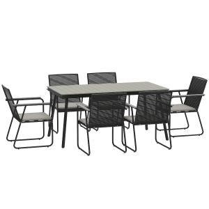 Outsunny 6‑Seater Garden Dining Set with Cushions, Rattan Backrest, Plastic Top, Garden Furniture Set, Grey