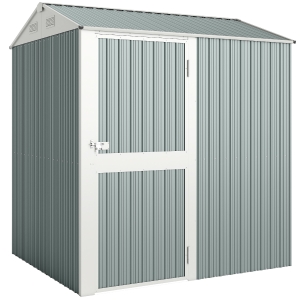 Outsunny Metall Gerätehaus 3,5 m², Hoher Abschließbar Geräteschuppen mit Sattedach Lüftungen Handschuhen, 209 x 177 x 236 cm