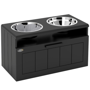 PawHut Raised Dog Bowl with Slow Feeder, Two Stainless Steel Dog Bowls, Drawer, for Large and Extra Large Dogs, Black