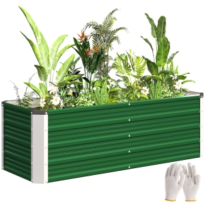 Outsunny Arriate de Jardín de Acero Incluye Guantes Huerto Urbano Jardinera Macetero Rectangular para Cultivos Plantas Flores para Terraza Balcón Exterior 125x47x40 cm Verde