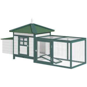 PawHut Chicken Coop, Small Animal Pet cage w/ Nesting Box, Wooden Outdoor Run, Green