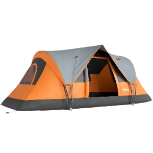Outsunny 5 Man Camping Tent, Large Tunnel Tent, Water Resistant Hiking Shelter with Groundsheet and Carry Bag, Orange