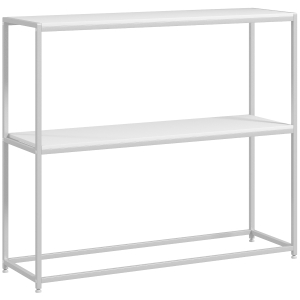 HOMCOM Mesa de Entrada con Estante Abierto y Estructura de Acero Antivuelco para Salón Pasillo 100x30x87 cm Blanco