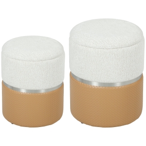 HOMCOM Juego de 2 Puff Almacenaje Tapizados en Chenilla y PU Asiento Acolchado para Pasillo Dormitorio Marrón y Crema