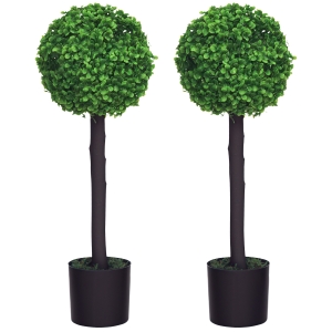 HOMCOM Set de 2 Arbustos Artificiales Decorativos 60cm Boj Sintético para Decoración Interior y Exterior Ø20x60 cm Verde