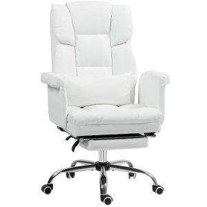 HOMCOM Ergonomischer Bürostuhl, höhenverstellbar 48-56 cm, neigbare Rückenlehne, Fußstütze, Weiß