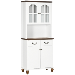 HOMCOM Küchenschrank, Buffet, 2 Schubladen, 2 Schrankfächer, klassisches Design, Weiß+Dunkelbraun, 76 x 38 x 182 cm