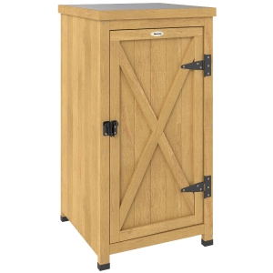 Outsunny Wooden Garden Shed, Garden Tool Storage Shed with Metal Top and Shelf, Light Brown