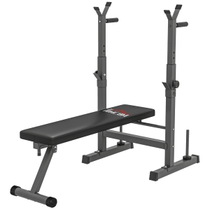 HOMCOM Panca Pesi Pieghevole con 8 Altezze Regolabili e Supporto Bilanciere in Acciaio e PU, 140x73x98-122 cm, Grigio