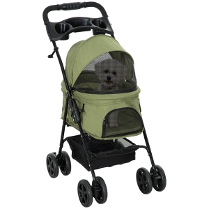 PawHut Hundewagen Hundebuggy, klappbar, 2 Sicherheitsleinen, 2 Becherhalter,  67 x 45 x 96 cm, Khaki