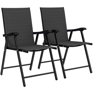 Outsunny 2er-Set Klappstuhl Gartenstuhl klappbar mit hoher Rückenlehne Armlehne Stahl Texteline 58 x 62 x 97 cm Schwarz
