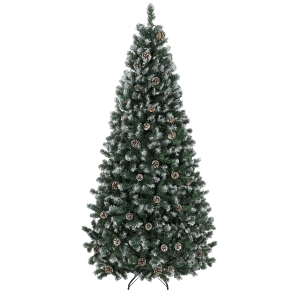 HOMCOM Árvore de Natal 210cm com 998 Ramos Nevados e Pinhas Abertura Automática e Base Dobrável Verde