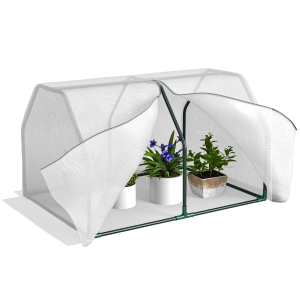 Outsunny Invernadero de Terraza 100x70x60 cm Vivero Casero Pequeño de Jardín con Cremallera para Cultivos Plantas Flores Marco de Acero Cubierta de PE 140g/m² Blanco