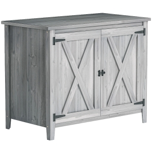 Outsunny Wooden Garden Shed, Outdoor Fir Wood Storage Shed with Shelf and Double Doors, Light Grey
