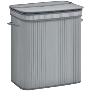 HOMCOM 100L Natural Wood Laundry Basket A Compartment w/Flip Lid Removable Lining Handles Board Base Foldable Durable Water-Resistant Dirty Clothes Storage Home Organisation Grey