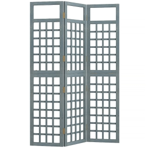 Outsunny 3-Panel Garden Privacy Screen, Freestanding Foldable Wooden Outdoor Divider/Trellis, Decorative Privacy Screen, Grey