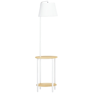 HOMCOM Lámpara de Pie Moderna con Mesita Pantalla de Lino Interruptor de Pie para Salón Dormitorio 43x39,5x162 cm Blanco