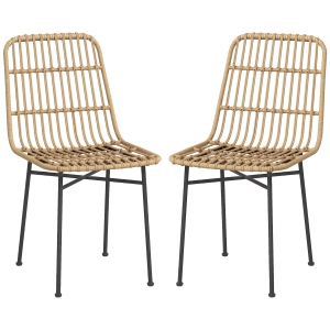 HOMCOM Set 2 Sedie per Cucina e Soggiorno Stile Boho in Rattan PE e Acciaio, 45x57x83 cm, Giallo