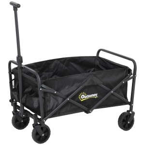 Outsunny Carrinho de Transporte com Rodas Carrinho de Jardim Dobrável com Pega Telescópica Ajustável 2 Bolsas de Arrumação 64x42x27 cm Preto