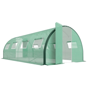 Outsunny Serre de jardin tunnel serres tunnel 18 m² 8 fenêtres 2 portes articulées toile PE structure en fer galvanisé vert
