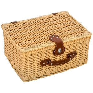 Outsunny Cestino da Picnic in Vimini per 2 Persone con Piatti, Calici, Cavatappi e Posate, 40x30x20 cm, Marrone