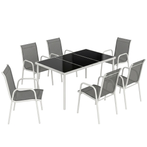 Outsunny Set da Giardino 7 Pezzi: Tavolo Rettangolare e 6 Sedie Impilabili
