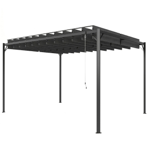 Outsunny Pérgola de Jardín 3x4 m con Protección UPF 50+ Gazebo con Techo Ajustable Estructura de Metal para Exterior Gris Oscuro
