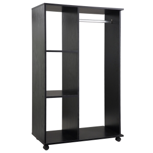 HOMCOM Roupeiro de Madeira Móvel Armário Roupeiro Aberto com Barra para Pendurar e 3 Prateleiras Organizadoras 80x40x128 cm Preto