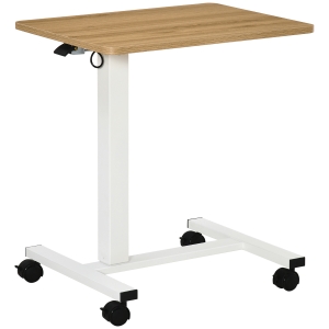 HOMCOM Sta-Bureau Verstelbaar met 4 Wielen C-Vorm 65 cm x 48 cm x 70-110 cm Naturel + Wit
