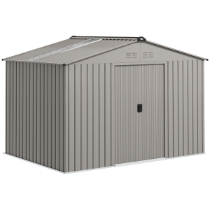Outsunny Casetta da Giardino in Metallo con Prese d'Aria e Doppia Porta Scorrevole, 277x195x192 cm, Argento
