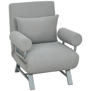 HOMCOM Fauteuil Convertible 1 Place, Fauteuil-Lit Pliable Rembourré en Lin avec Dossier Réglable, Oreiller, Gris Clair