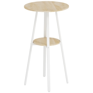 HOMCOM Mesa Alta de Cozinha Redonda com Prateleira de Armazenamento  para 2 Pessoas com Estrutura de Metal 55x55x95 cm Madeira e Branco