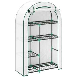 Outsunny Mini-Kas, 4-laags Kas met Kunststof Zeil, Draagbaar, met Roldeur, 100 x 45 x 160 cm, Wit
