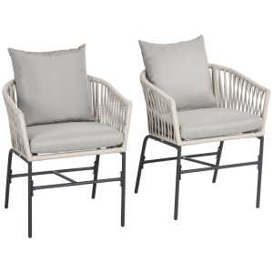 Outsunny Set 2 Sedie da Giardino in Stile Boho con Rivestimento in Corda e Cuscini Imbottiti, Grigio