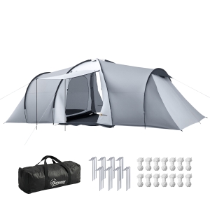 Outsunny Tente de camping familiale 4 personnes dôme 2 chambres 1 séjour et 1 auvent anti-UV Imperméable 2000 mm multicolore