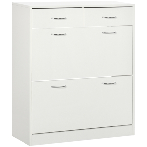 HOMCOM Narrow Shoe Storage with 2 Flip Drawers and Adjustable Shelves Shoe Cabinet Organizer for 12 Pairs of Shoes, White