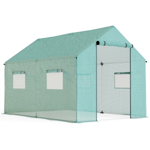 Outsunny Tunnelgewächshaus, aufrollbare Tür und Fenster, verzinkter Stahlrahmen, 2x3x2m, Grün