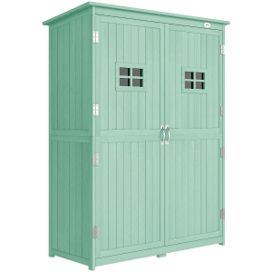 Outsunny Wooden Garden Shed with Two Windows, Tool Storage Cabinet, Outdoor Double Door organiser 127.5W x 50D x 164H cm, Green