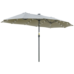 Outsunny Sombrilla Doble 450x265x240 cm con 48 Luces LED Manivela Protección Solar para Terraza Balcón Piscina Gris Claro