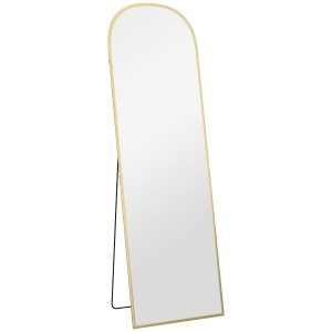 HOMCOM Espejo de Cuerpo Entero 50x170 cm Independiente o Pared con Marco de Aleación de Aluminio y Soporte Dorado