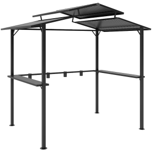 Outsunny Grillpaviljoen 250 x 160 x 250 cm Waterdicht Tuinpaviljoen met Dubbellaagdak en Zijplanken, Zwart