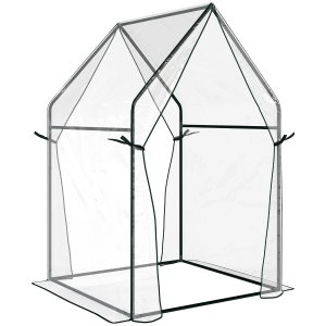 Outsunny Kas Kweekbak Kassen, 90 cm x 90 cm x 145 cm, Transparant + Zwart