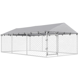 PawHut Parque para Cães de Exterior com Rede Galvanizada e Fechadura em Aço e Tecido Oxford 4x2.3x1,5 m Prata