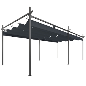 Outsunny Pérgola de Jardín 6x3 m Gazebo con Techo Retráctil de Poliéster Resistente a los Rayos UV Gris Oscuro