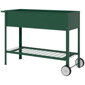 Outsunny Huerto Urbano Elevado 109x44x80 cm con 2 Ruedas Estante y Asa para Cultivo Plantas Flores Verduras Verde