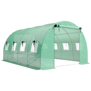 Outsunny Kas ca. 4 x 3 x 2 m, foliekas met 2 oproldeuren met rits & 8 gaasramen, steunstangen, groen