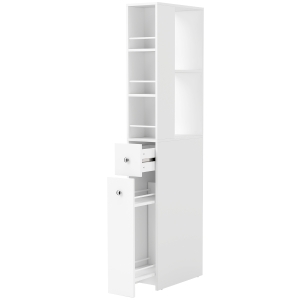 HOMCOM Wysoki, smukły słupek łazienkowy 135 cm z 2 szufladami, 2 bocznymi półkami, 3 przegrodami, 18x40x135 cm, Biały